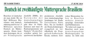 Namib Times Deutsch ist zweithäufigste Muttersprache Brasiliens Akstinat Internationale Medienhilfe